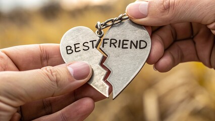 National Best Friends Day, Broken heart best friend pendant held by two hands.