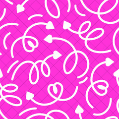 Obraz premium Seamless pattern of rounded arrows with hearts on the tips on a pink background