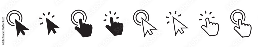Poster Computer mouse click cursor icon set. Hand and arrow pointer cursor - stock vector.