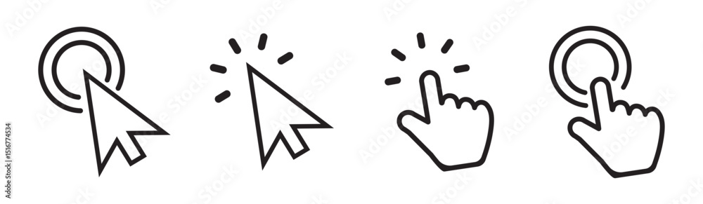 Poster mouse click computer cursor arrow icons set and loading icons. Cursor icon. Mouse click cursor vector art illustration