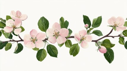 Delicate pink blossoms and green leaves create a serene floral arrangement, ideal for spring-themed decor.