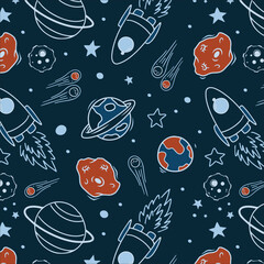 Space seamless pattern print design. Vector illustration design for fashion fabrics, textile graphics, prints. © amna