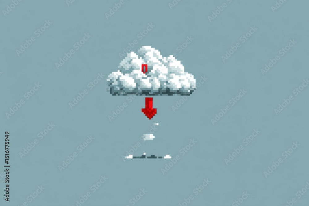 Aufkleber Pixelated Cloud With Broken Upload Icon Illustrating Data Transfer Issues in a Digital Environment