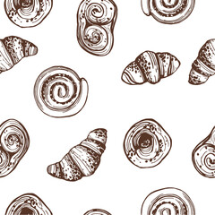 Hand-drawn buns.  Vector seamless pattern.