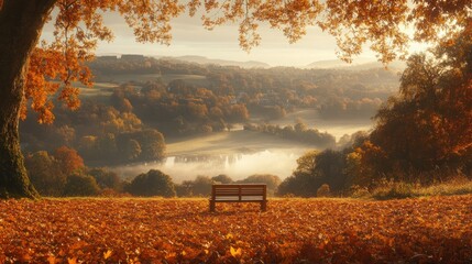 Autumnal vista, tranquil bench