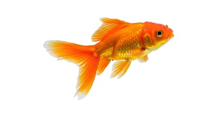 Goldfish Swimming Isolated on White Background Capturing Aquatic Beauty and Pet Symbolism A Perfect Stock Image for Pet Stores and Educational Materials