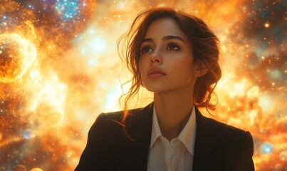Woman gazing at cosmic expanse