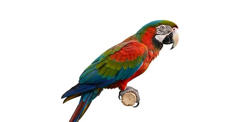 Colorful Parrot Perched on Branch Isolated on White Background Tropical Bird Exotic Wildlife Symbol of Intelligence and Communication Avian Beauty Bright Plumage Detailed Illustration