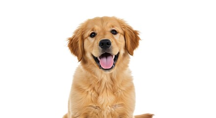 Fototapeta premium Happy Golden Retriever Puppy Portrait Isolated on White Background Adorable Canine Friend Joyful Pet Smiling Face Cheerful Animal Companion Cute Dog Breed
