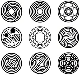 Collection of 9 Black and White Circular Celtic Knot Designs & Patterns
