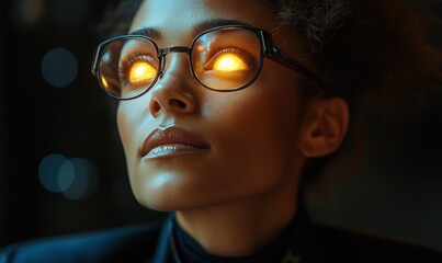Woman with glowing eyes, close-up