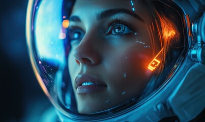 Astronaut woman gazing into the future