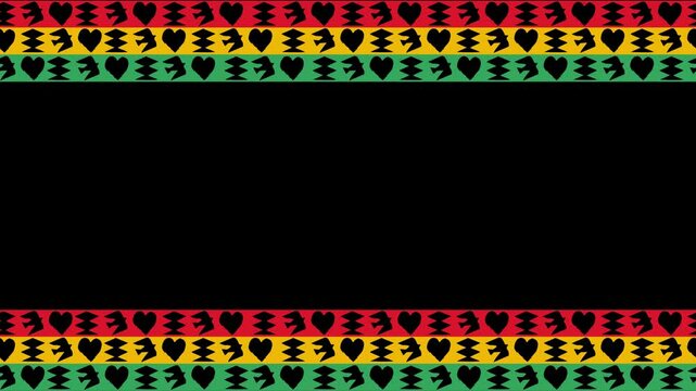Love unity pattern border and frame looping animation with transparent background. African Black history month. Juneteenth Freedom Day. Copyspace for video editing included for text, title, message