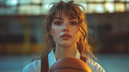 Young woman holding basketball