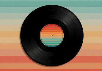 Retro Vinyl Record on Colorful Striped Background