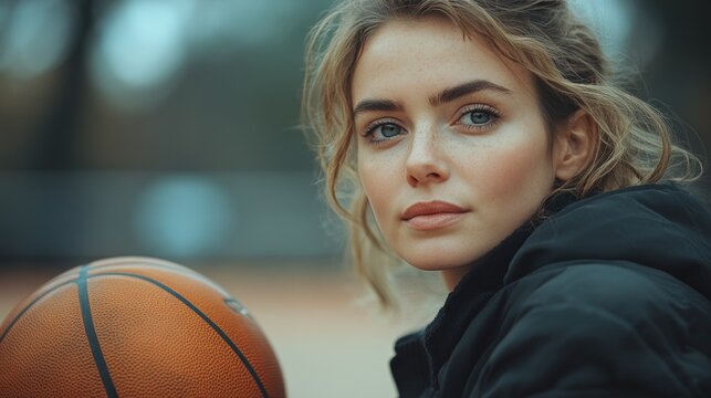 Woman with basketball outdoors