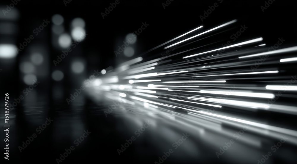 Leinwandbilder Elegant Display of Black and White Light Bars in a Dark Environment Evokes a Sense of Futuristic Motion and Technological Abstraction