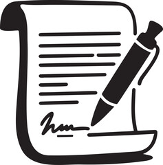 Signed document with pen silhouette vector illustration.