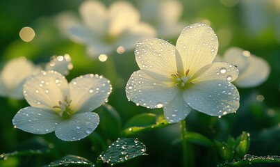 Delicate white flowers with morning dew drops (3)