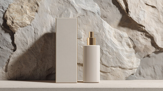 Minimalist supplement packaging mockup on stone background