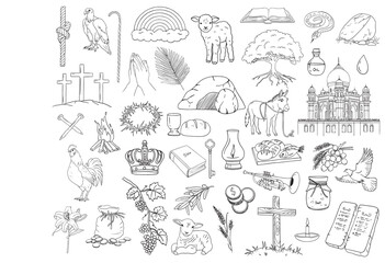  Christian Line Symbols Sketch, Religion Hand Drawn Art, Biblical symbols doodle