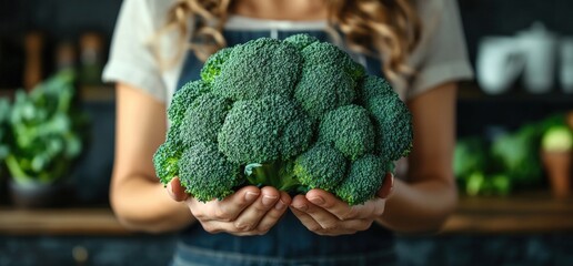 Fresh broccoli held in cupped hands