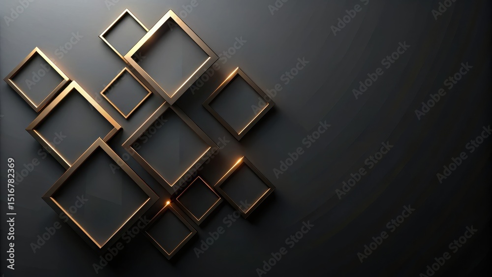 Aufkleber abstract dark background with golden square frames featuring subtle lighting effects and geometric p