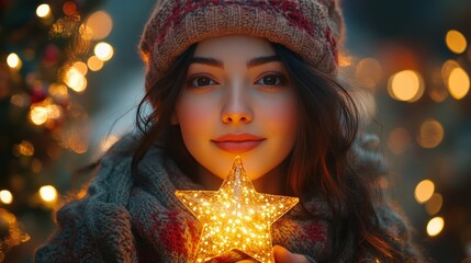 Woman holding a glowing Christmas star (1)