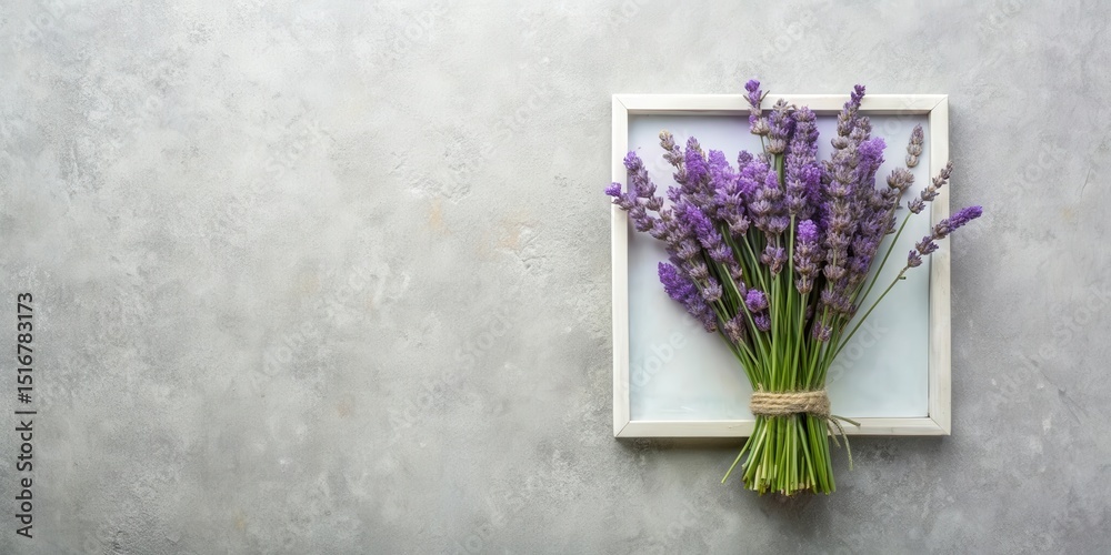 Poster a fragrant bouquet of lavender blossoms rests gently within a simple white frame, placed upon a text