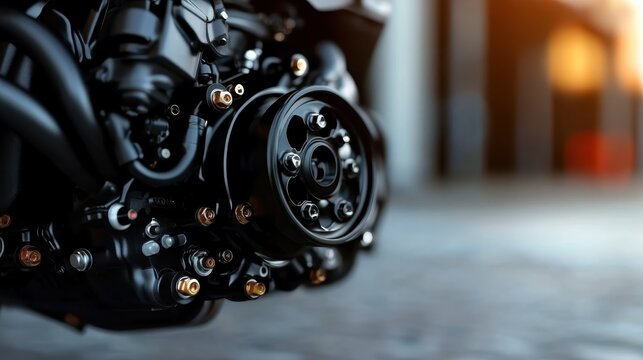 A detailed close-up of motorcycle engine components, showcasing the complexity and engineering marvels behind the machinery, appealing to automotive enthusiasts and design lovers alike.