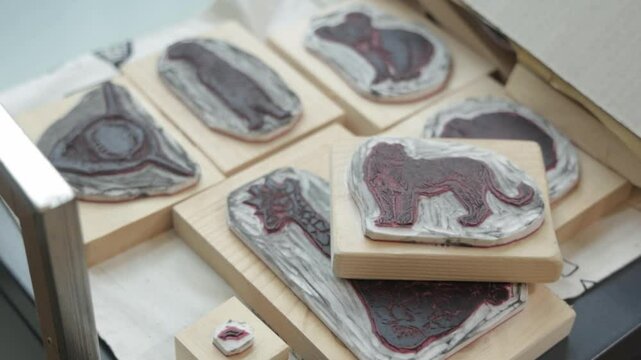 Wooden stamps with animal designs