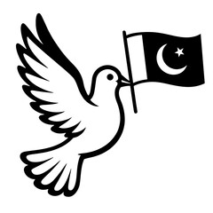 Obraz premium Peaceful Black and White Dove Carrying Pakistan Flag Vector - Symbolic Illustration for National Harmony, Independence, and Unity Designs