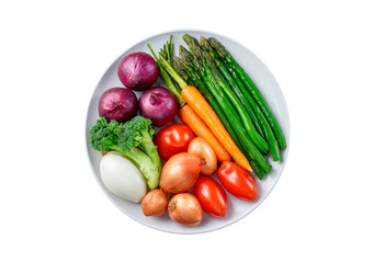 Colorful Assortment of Fresh Vegetables on a White Plate on transparent background, PNG