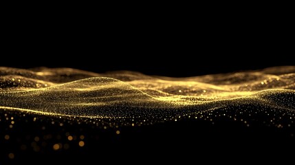 Gold particles wave abstract background