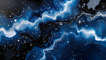 Cosmic Nebula Swirl: Dark Blue White Silver Galaxy Art.
Ethereal Space Design: Abstract Cosmic Flow Pattern.
Dreamy Star Art: Dark Blue Silver Nebula Texture.
