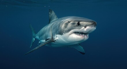 Naklejka premium Great White Shark in Ocean Depths