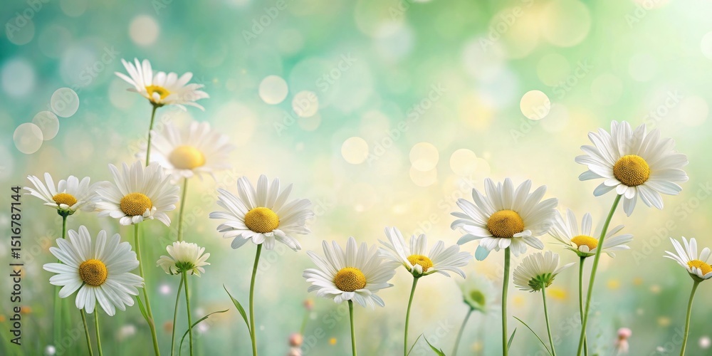 Aufkleber a serene field of daisies basking in the soft glow of a gentle spring morning, their pristine white 