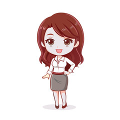 Cute Business Woman Cartoon Character in Office Attire