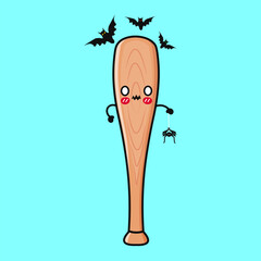 A scared Baseball Bat character with bats and a spider, perfect for Halloween designs.