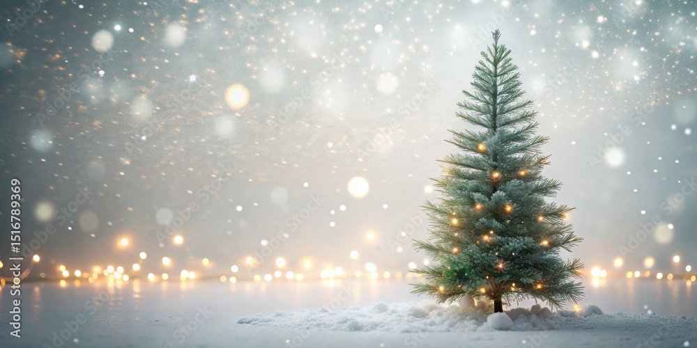 Aufkleber a festive winter scene featuring a decorated evergreen tree in a snowy setting with sparkling lights