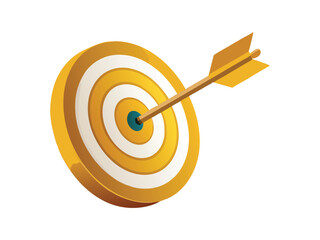 Gold target with arrow centered isolated on white background
