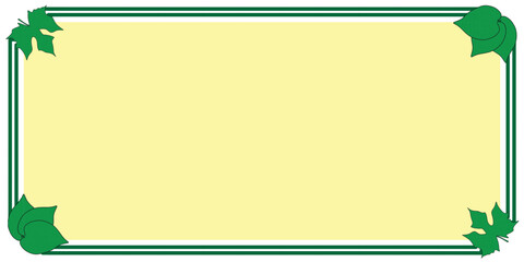 Blank Yellow Template with Green Leaf Borders for Customizable Text or Designs