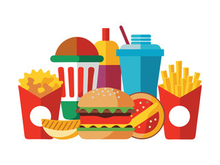 Fast food meal set isolated on white background
