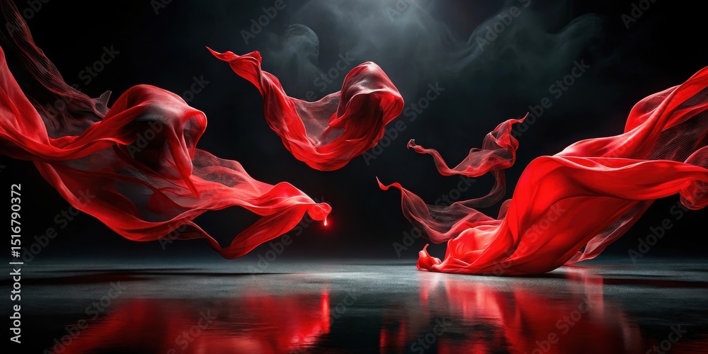 Poster abstract red fabric swirls in dramatic low-key lighting, a visually striking composition for design 