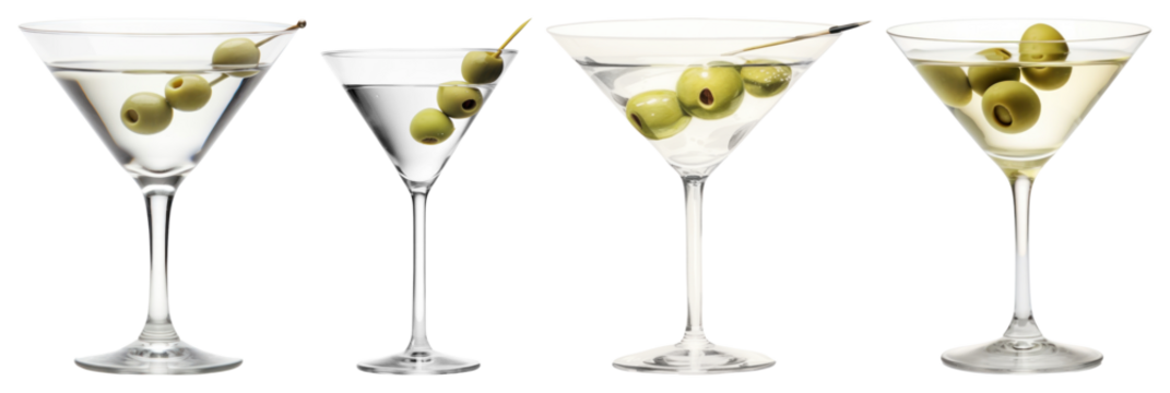 PNG Elegant martini glasses with olives, element set on transparent background