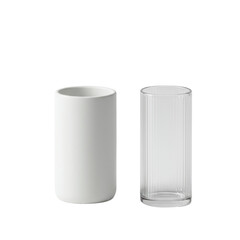 Ultra realistic UHD photo of a ceramic, glass, or decorative cup toothbrush holder, slightly high angle shot, clear contours on a plain transparent background, no shadows, concept for product