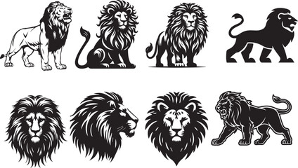Fototapeta premium set of lion silhouette