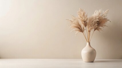 Naklejka premium Neutral-toned dried floral arrangement in a minimalist vase against a muted backdrop