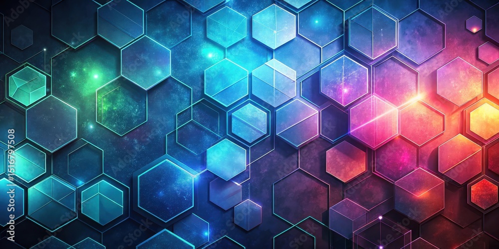 Leinwandbilder abstract hexagonal network with vibrant gradient hues and glowing lines
