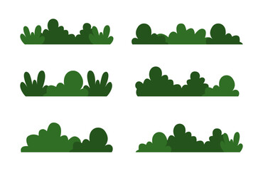 Obraz premium Set of Green Shrubs and Grass Bushes. Nature Elements Isolated on White. Vector Illustration for Landscape Design